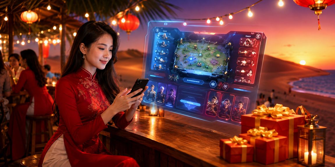 Người dùng Mũi Né theo dõi esports và đặt cược trực tuyến trong trang phục áo dài truyền thống